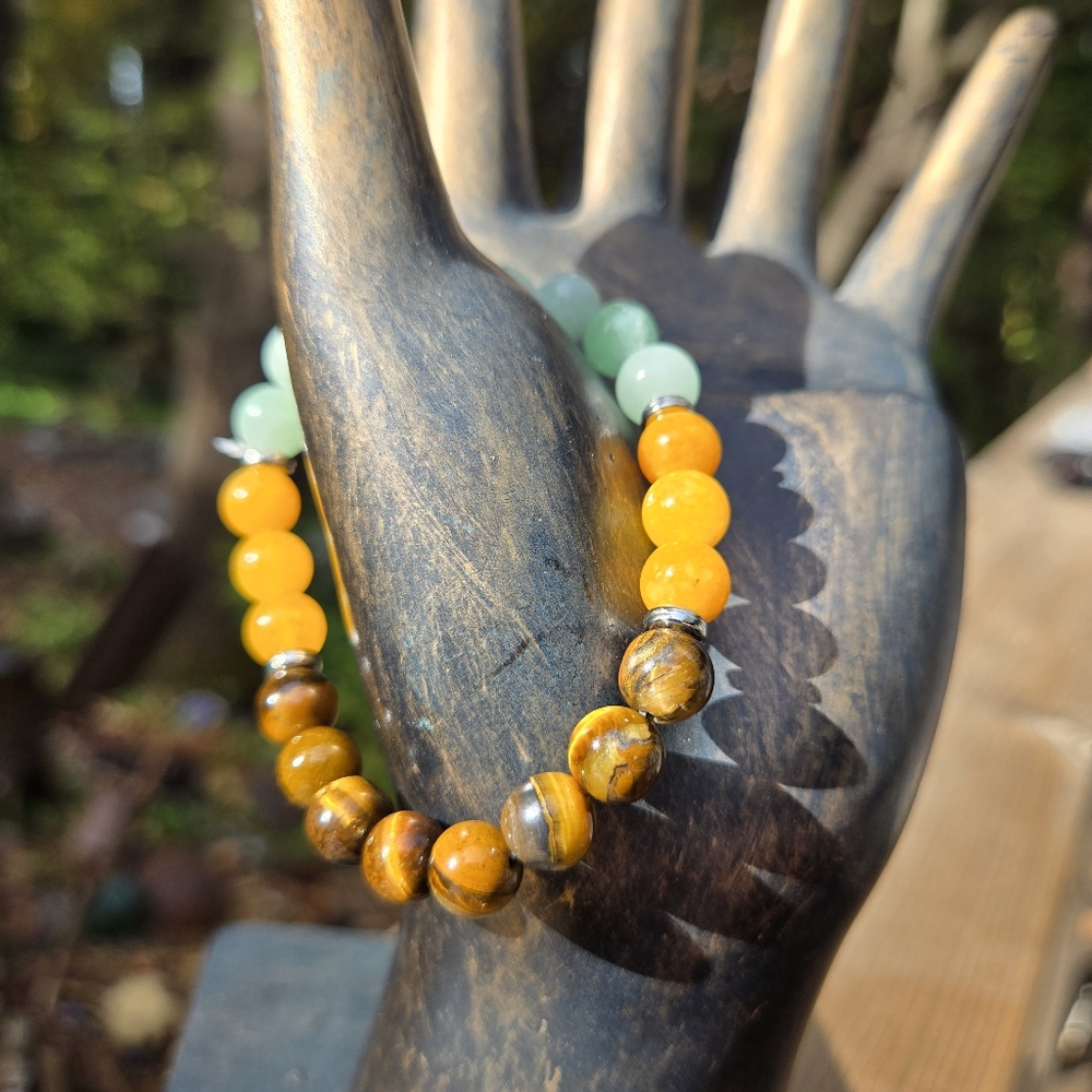 Tigers eye Chalcedony & citrine natural crystal gemstone stretch bracelet